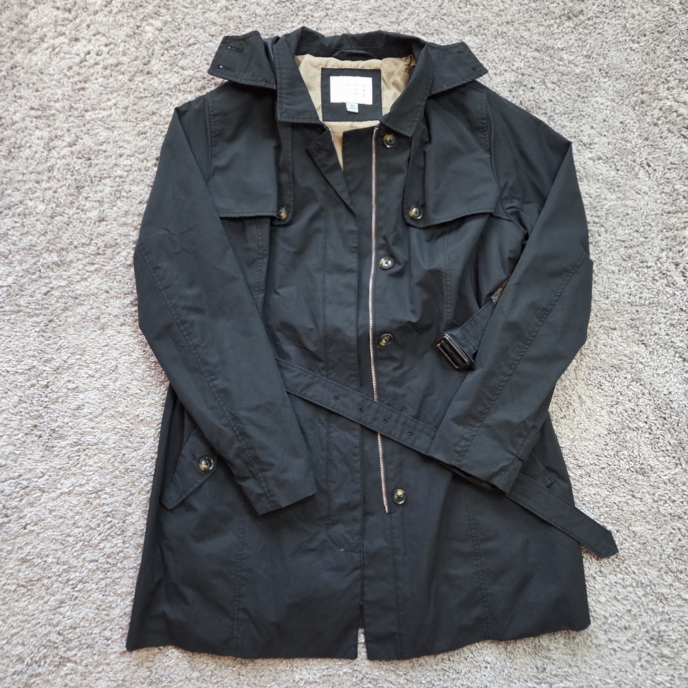 A New Day  womens Black Trench Coat size XL Water a new day Black and Cream Coat